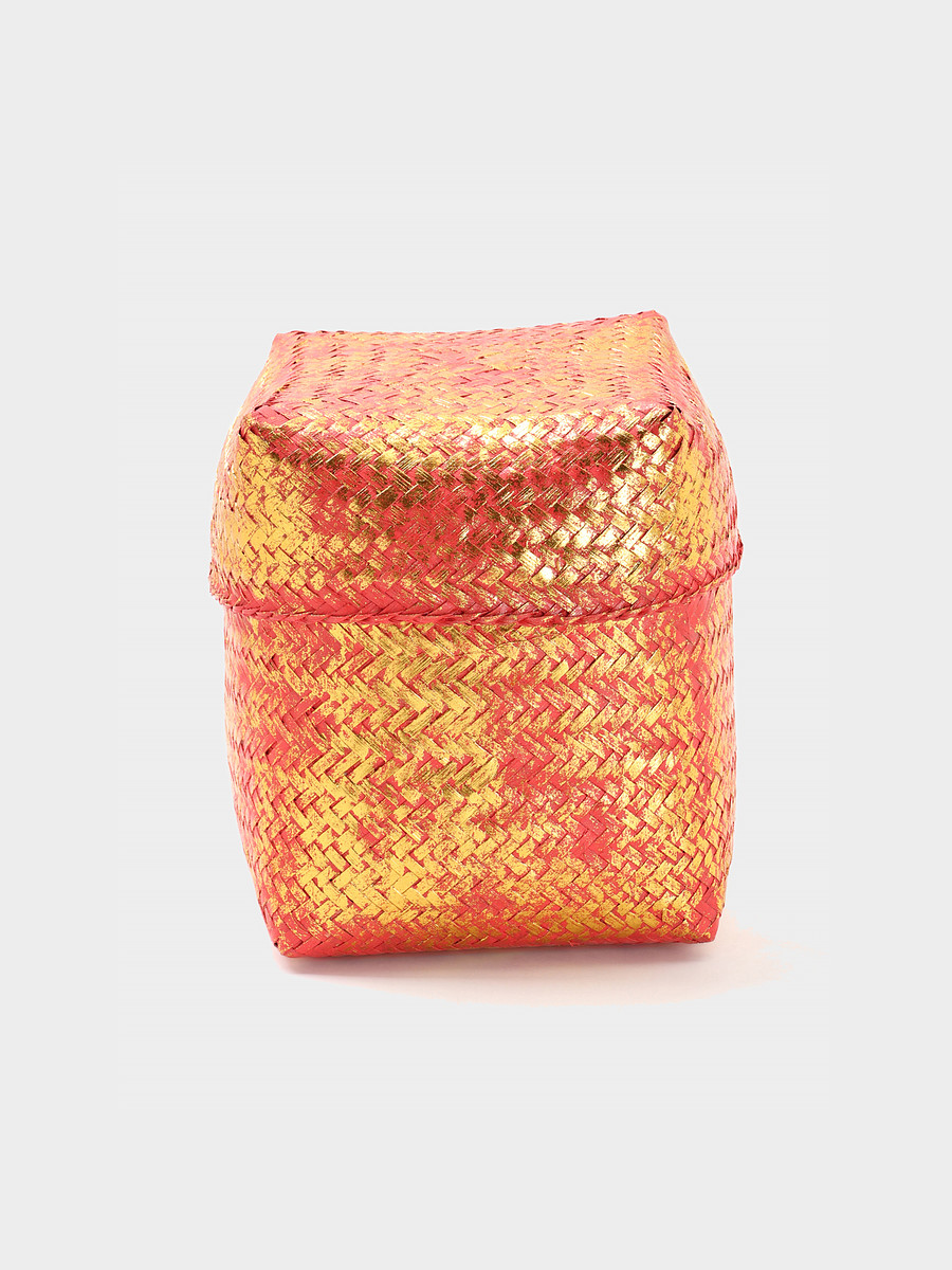 

Корзинка плетеная, Розовый;золотистый