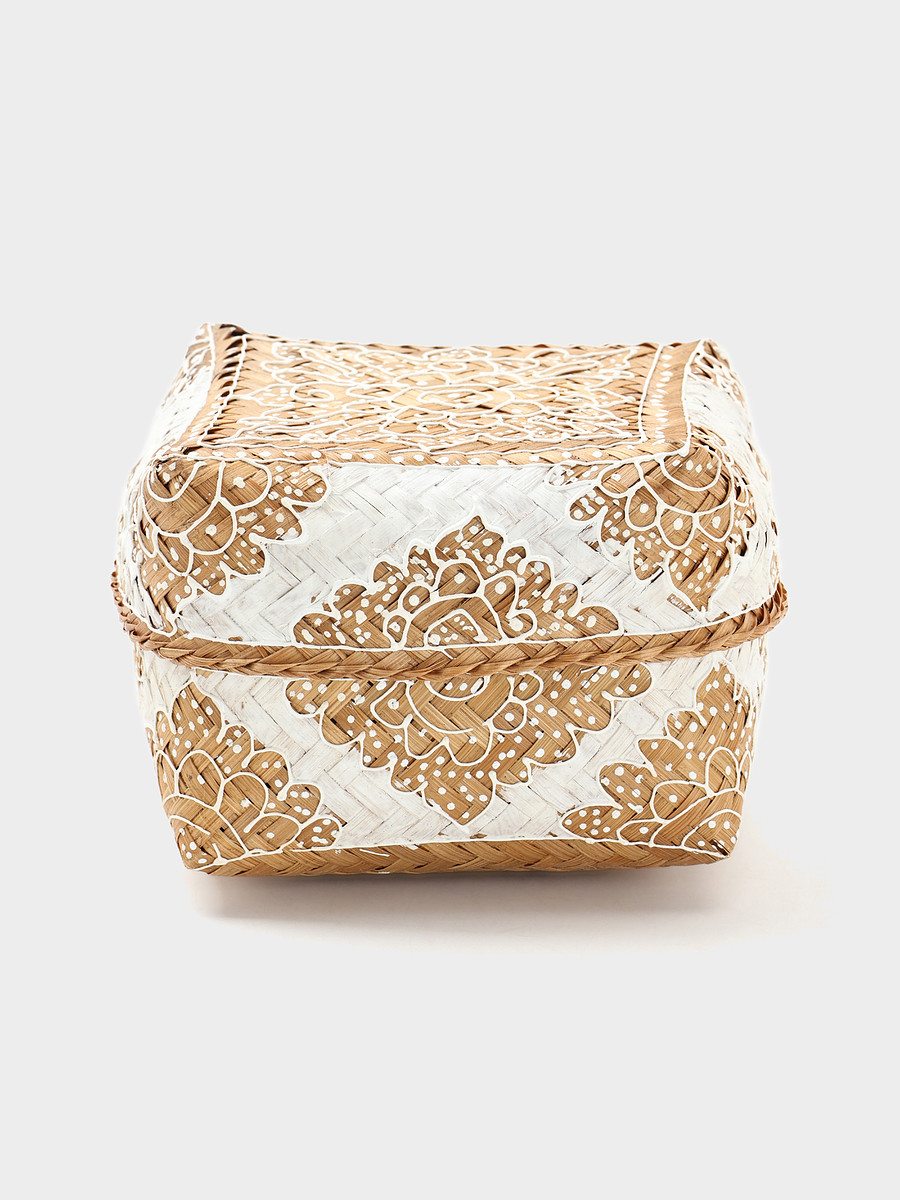 

Корзинка плетеная, Бежевый;белый