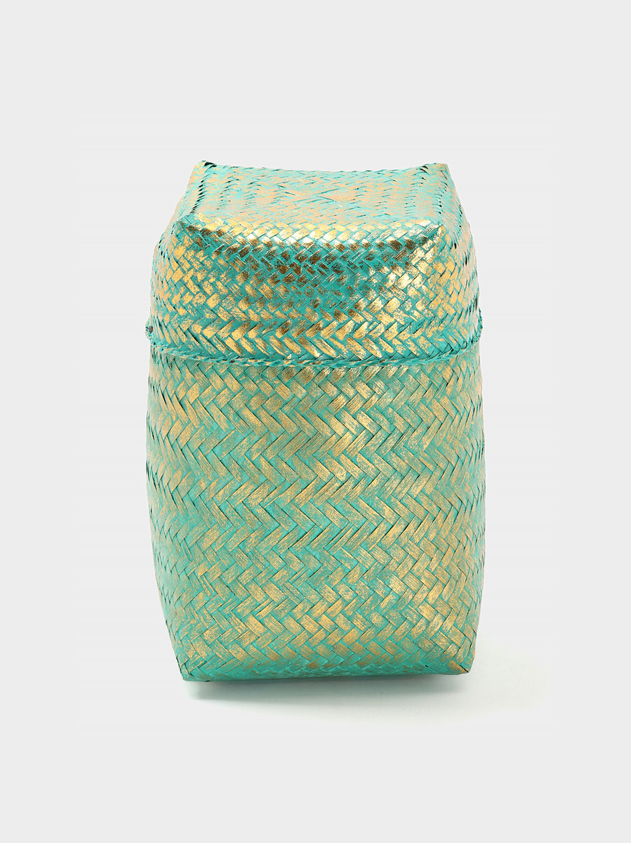 

Корзинка плетеная, Золотистый;голубой