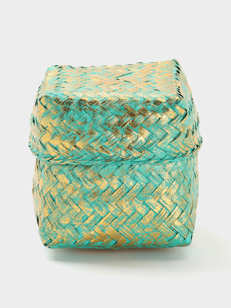 

Корзинка плетеная, Золотистый;голубой