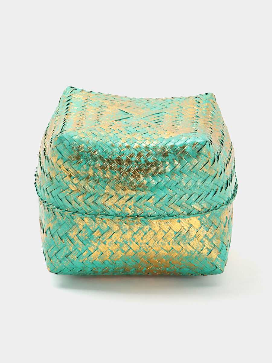 

Корзинка плетеная, Золотистый;голубой