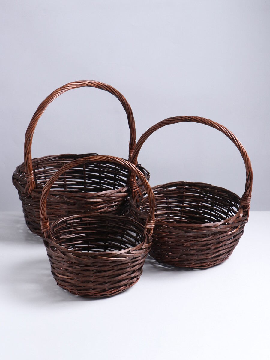 

Набор корзин плетеных 3 шт., 38×16×40/32×13×35/26×12×30 см, ива, Коричневый