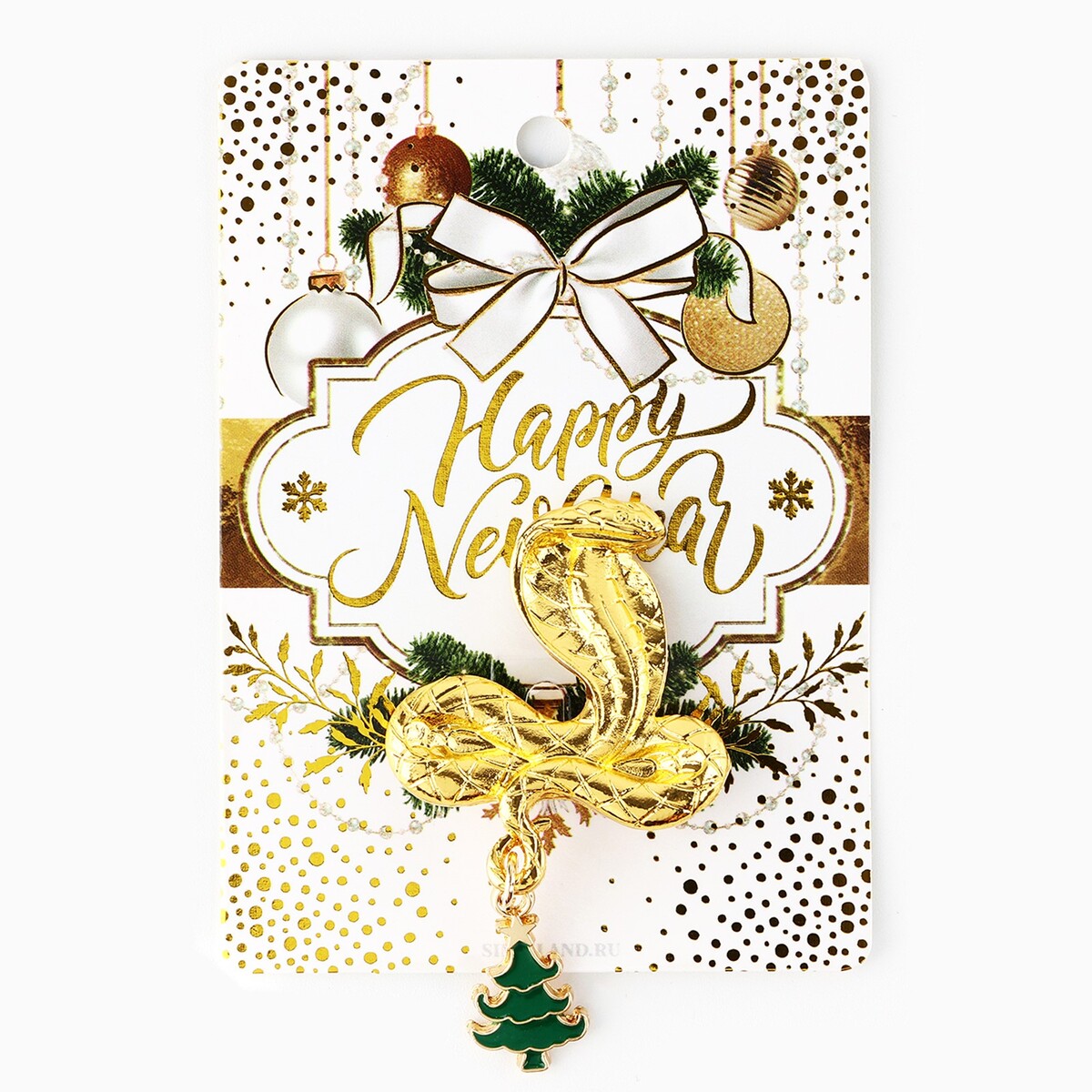 

Брошь новогодняя happy new year, 6 х 8 см, Золотистый