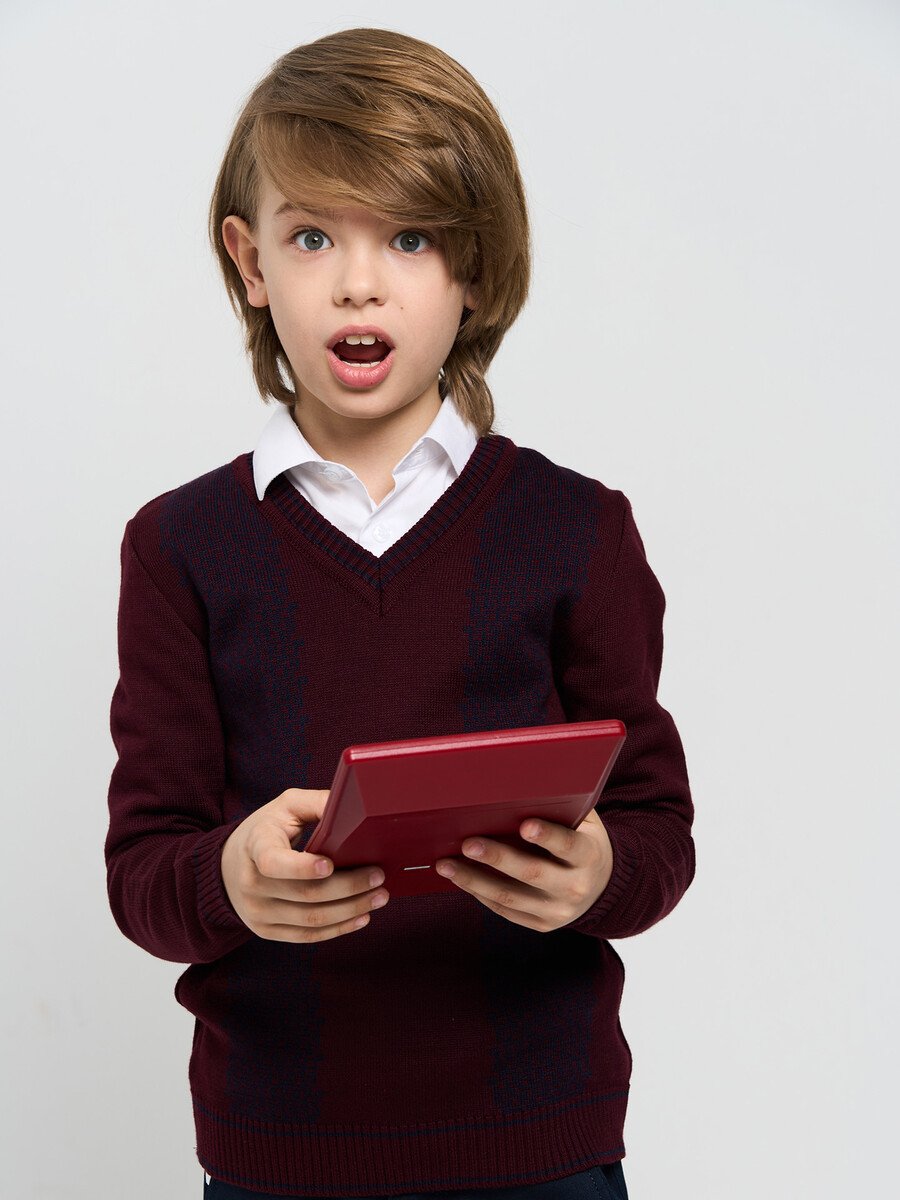 Джемпер 23705630 Бордо, меланж синий, размер рост 128 см, фото 5