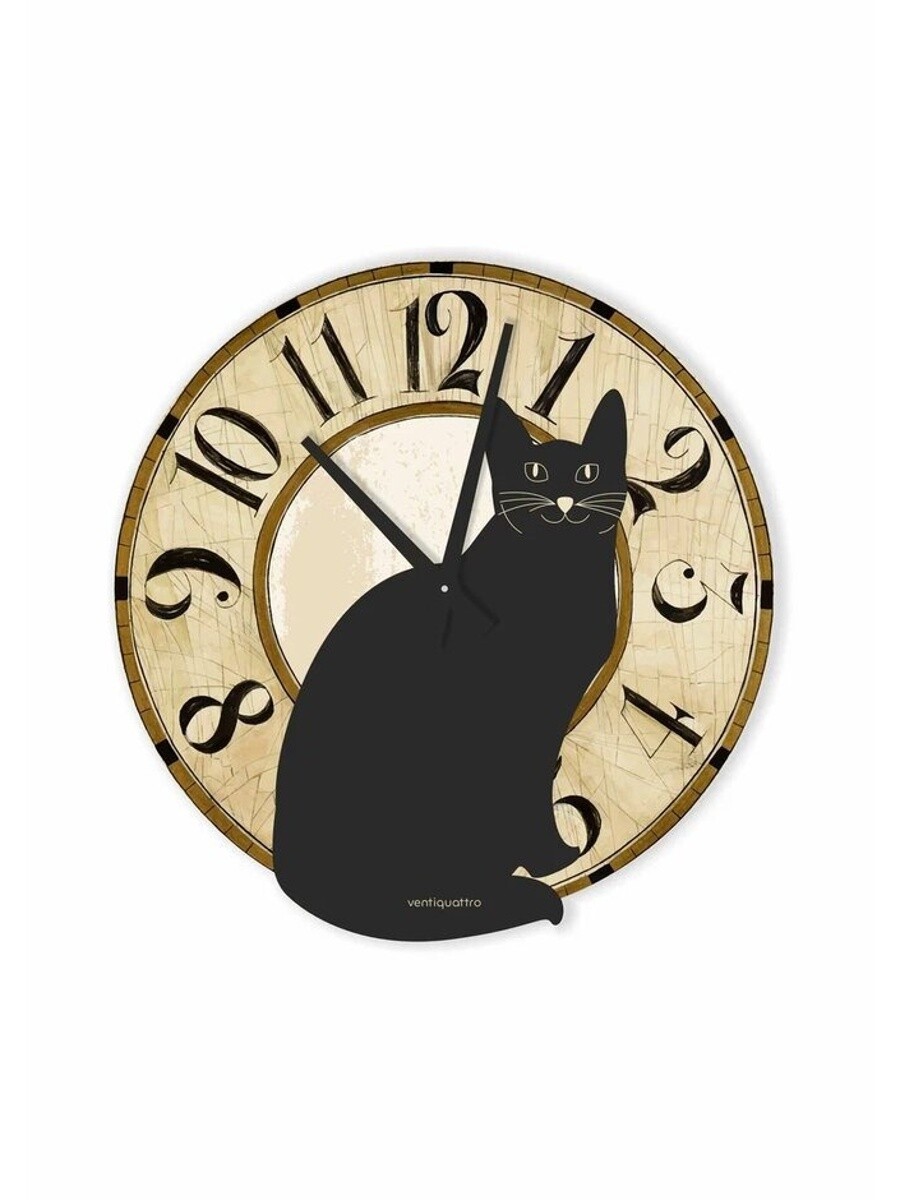 

Часы настенные gatto nero, черный кот, интерьерные, плавный ход, d=33.5 см