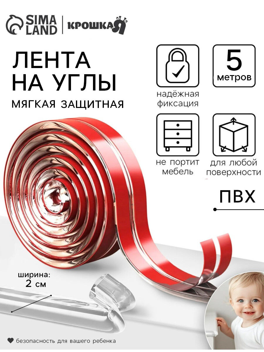 

Лента защитная для углов мебели, 5 м, ширина 2 см, крошка я, Прозрачный