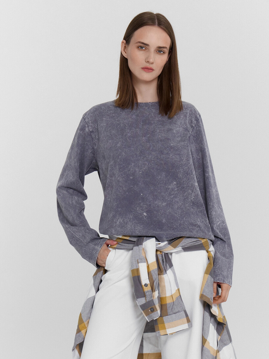 Джемпер женский серый с обработкой эйсид Mark Formelle 024594966 Acid wash серый +печать  Фото 5