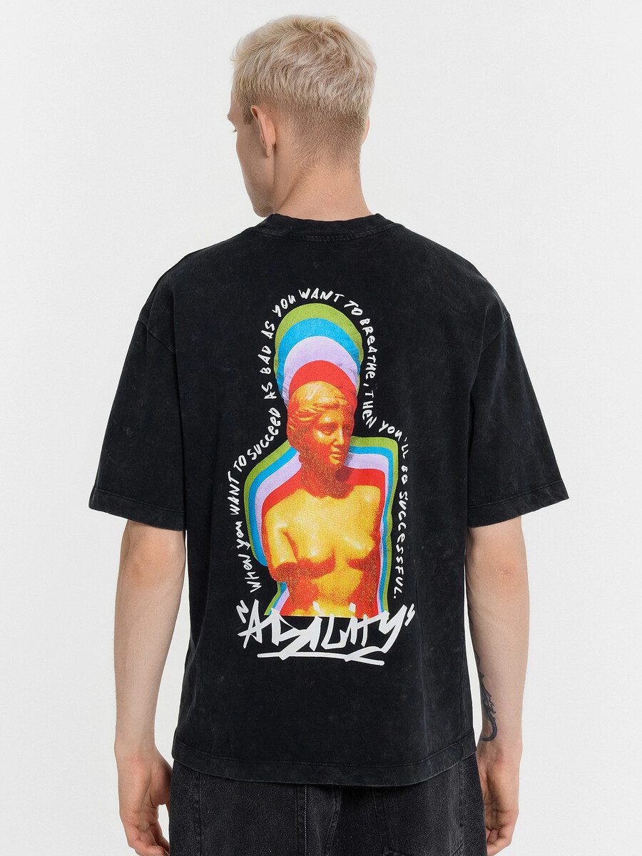 

Футболка мужская, Черный;acid wash черный +печать