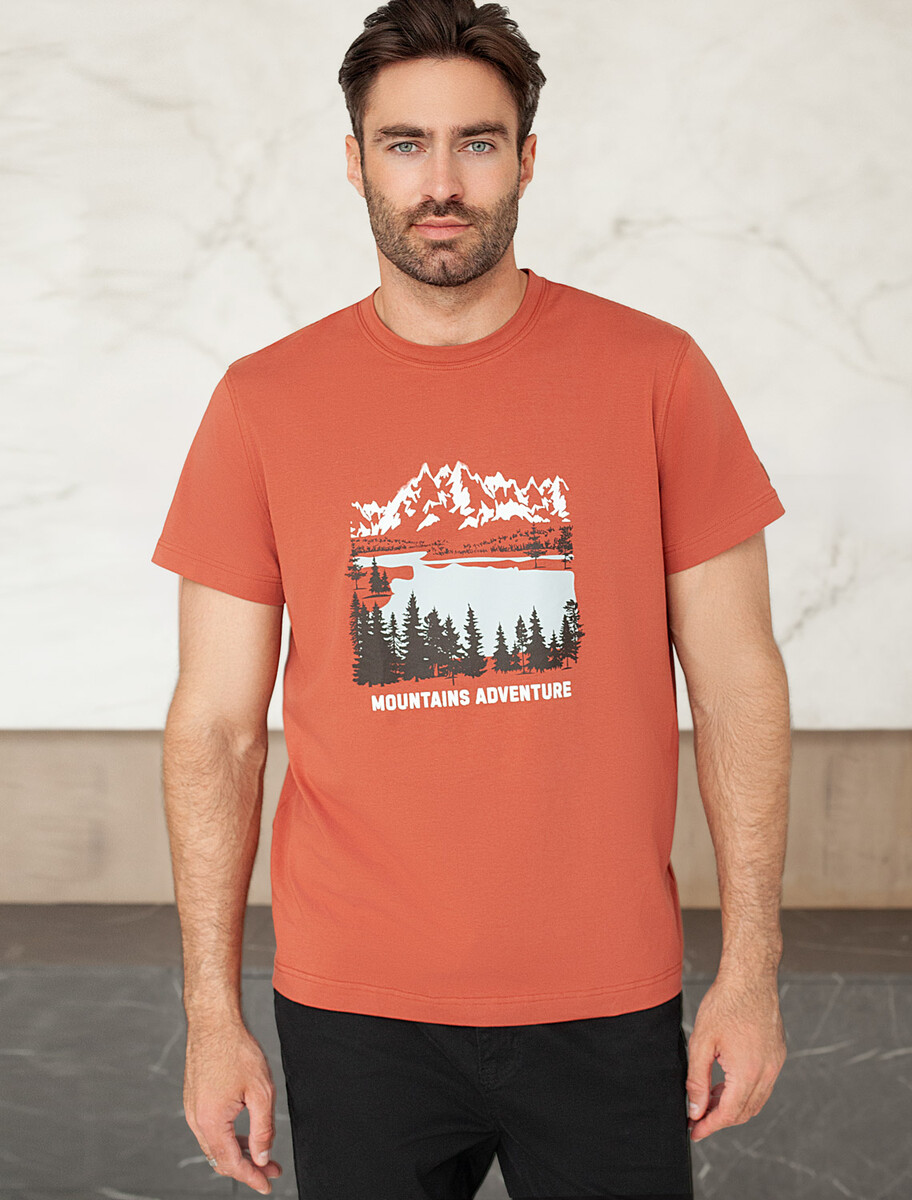 

Футболка, Коричневый;кирпичный_mountains adventure
