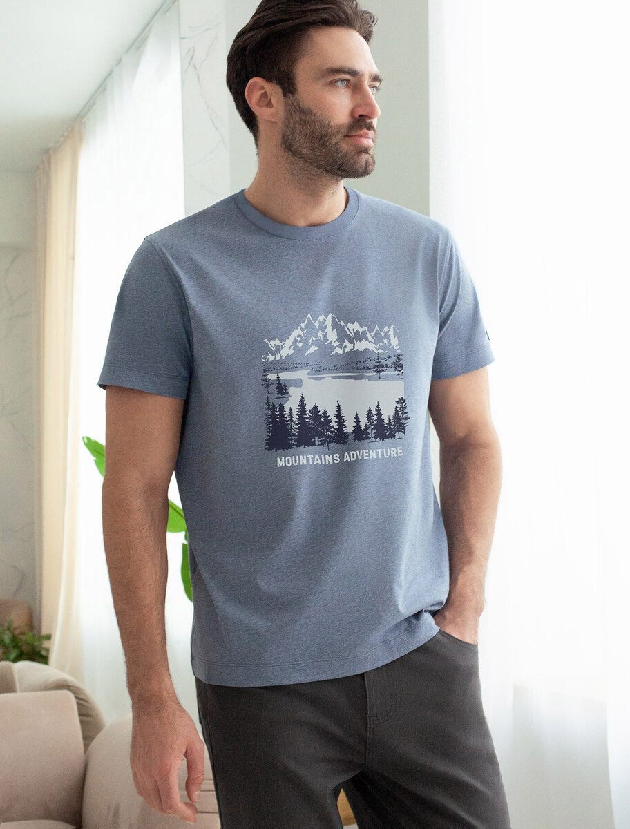 Футболка VILATTE 024810531 Синий меланж_mountains adventure 