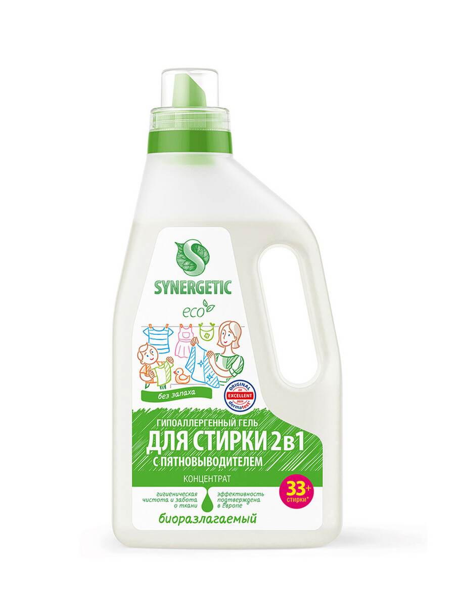 

Гель для стирки synergetic 2 в 1, с пятновыводителем, 1 л