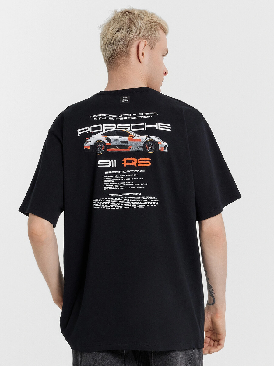 

Футболка мужская черная с принтом и надписью porsche, Черный;черный +печать8