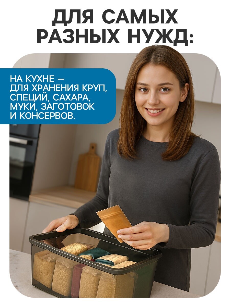 

Ящик пластиковый для хранения, с крышкой, объем — 10 л, прозрачно-черный, Черный;прозрачный