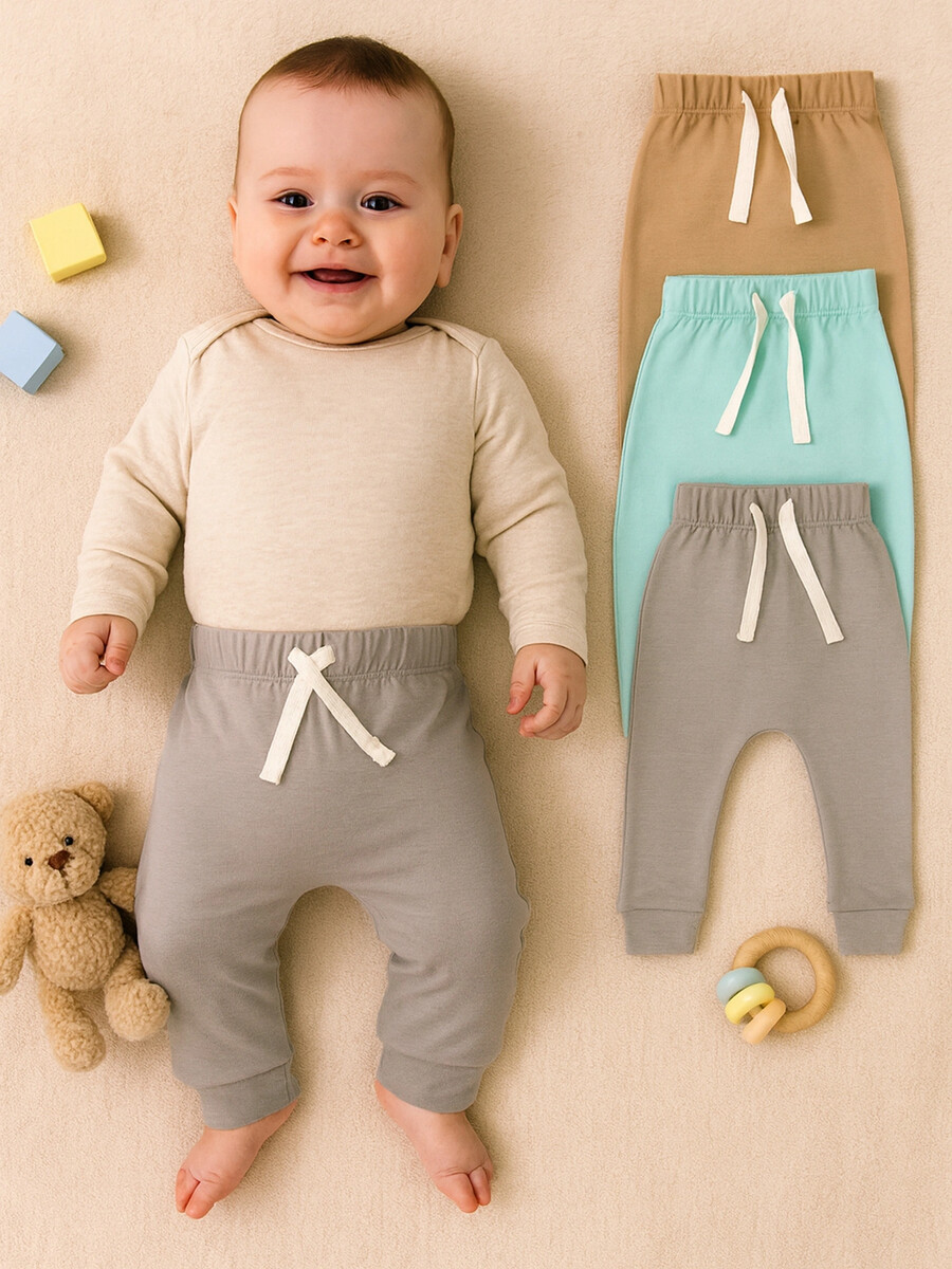 

Ползунки детские в наборе, 3 шт, Бирюзовый;серый;имбирный +пыльная бирюза +серый