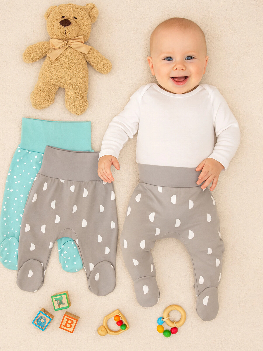 

Ползунки детские в наборе, 2 шт, Бирюзовый;серый;горошки на бирюзе +дольки на сером