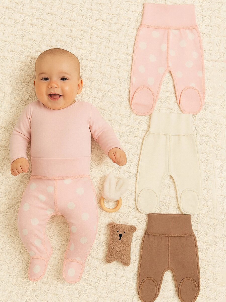 

Ползунки детские в наборе, 3 шт, Розовый;горохи на св.розовом +молочный +имбирный