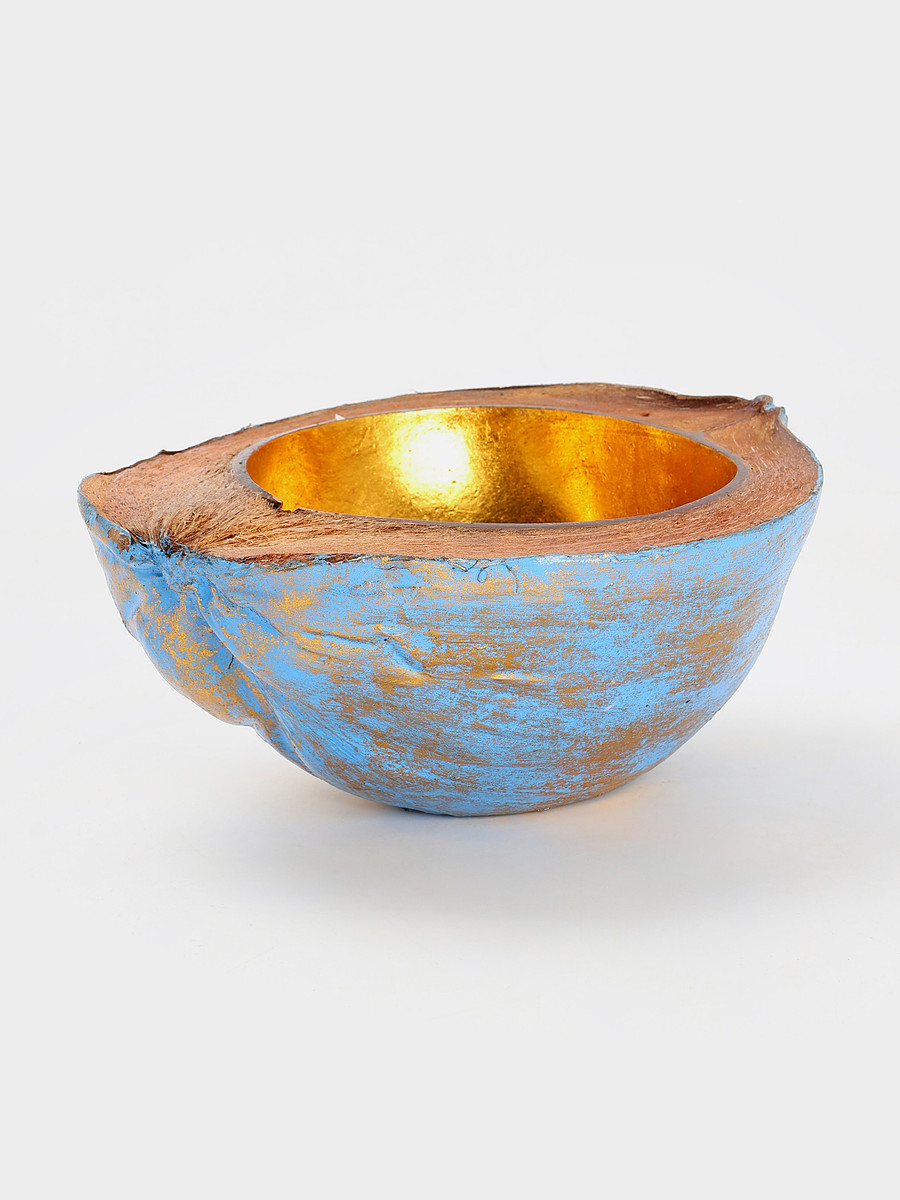 

Чаша из кокоса, 22.5×25×10 см, сине-золотая, Синий