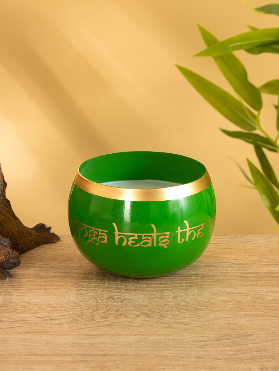 

Свеча в чаше yoga heal the soul зеленая, соевый воск 200 гр 8,5х7 см, Зеленый
