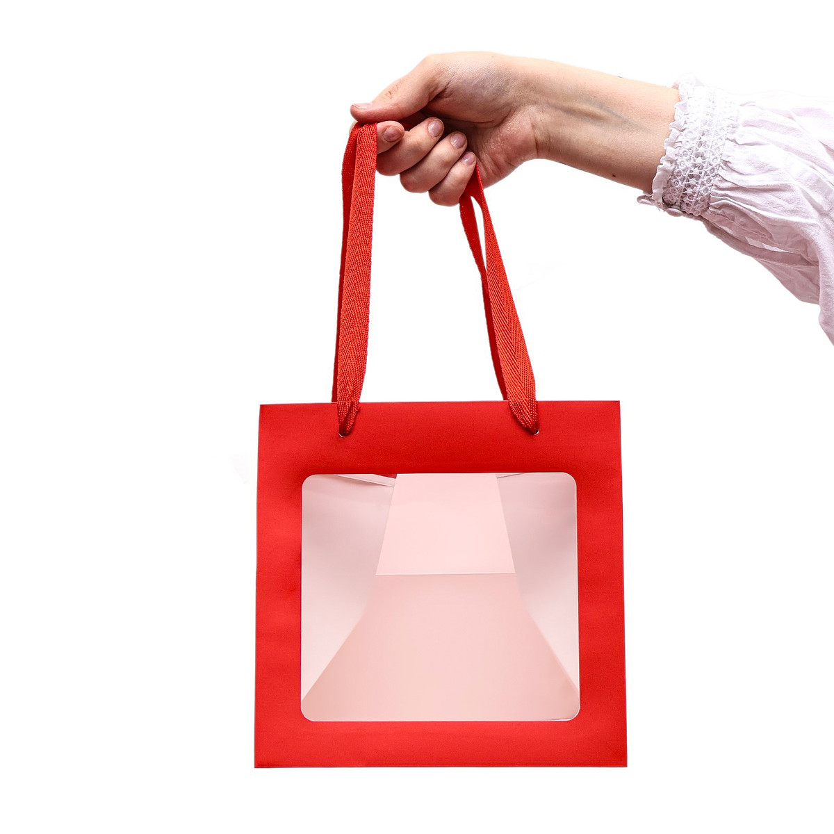 

Пакет крафт с квадратным дном и окном, 20×20×20 см, красный