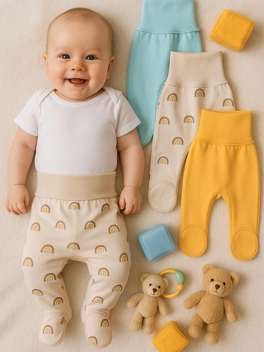 

Ползунки детские в наборе, 3 шт, Разноцветный;оранжевый +бирюзово -голубой +радуга на льне