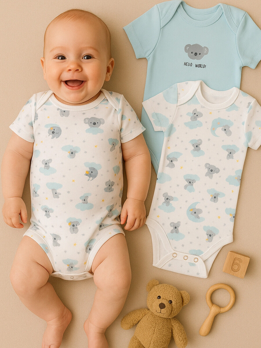 

Боди детское в наборе, 2 шт, Белый;голубой;звездные коалы на белом +голубой