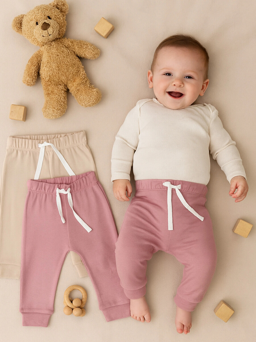 

Ползунки детские в наборе, 2 шт, Розовый;холодный бежевый +кристальная роза