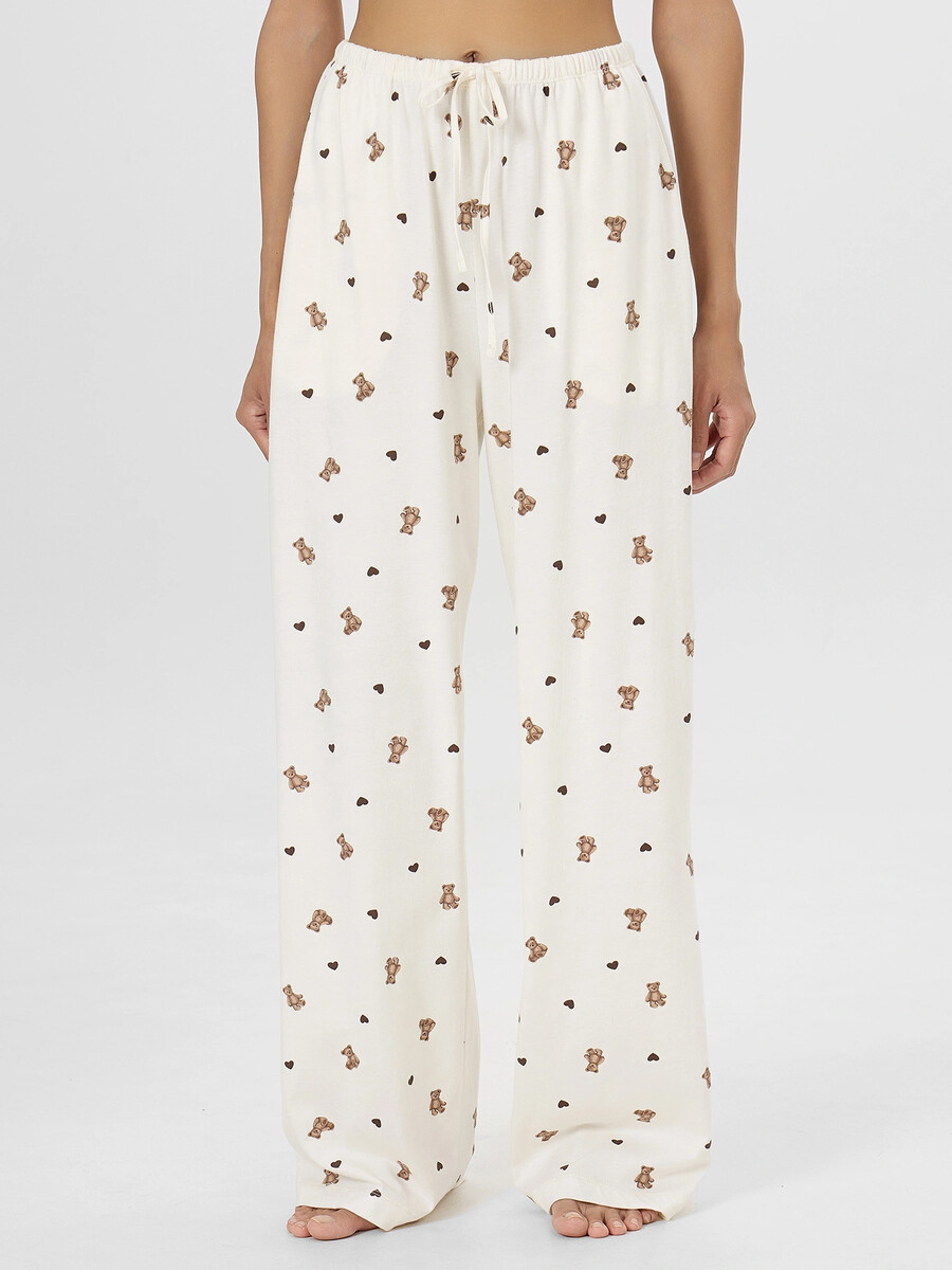 

Брюки домашние женские кремовые с мишками, Бежевый;мишки на молочном1