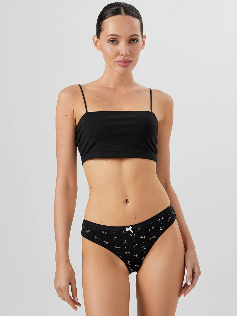 

Трусы слипы женские черные с бантиками, Черный;бантики на черном