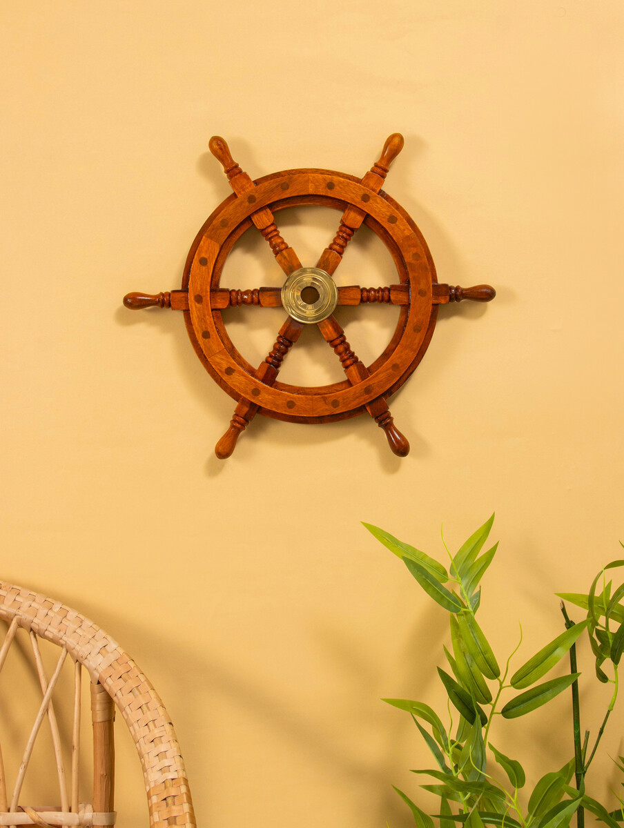 

Штурвал декоративный, 40×40×4 см, дерево, Золотистый;коричневый