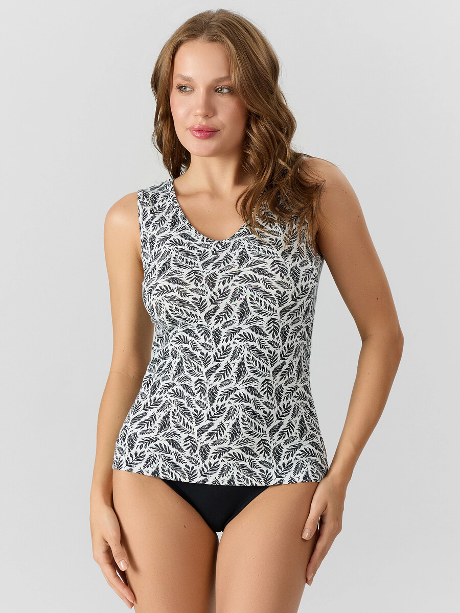 

Майка женская с растительным принтом, Белый;листья на белом