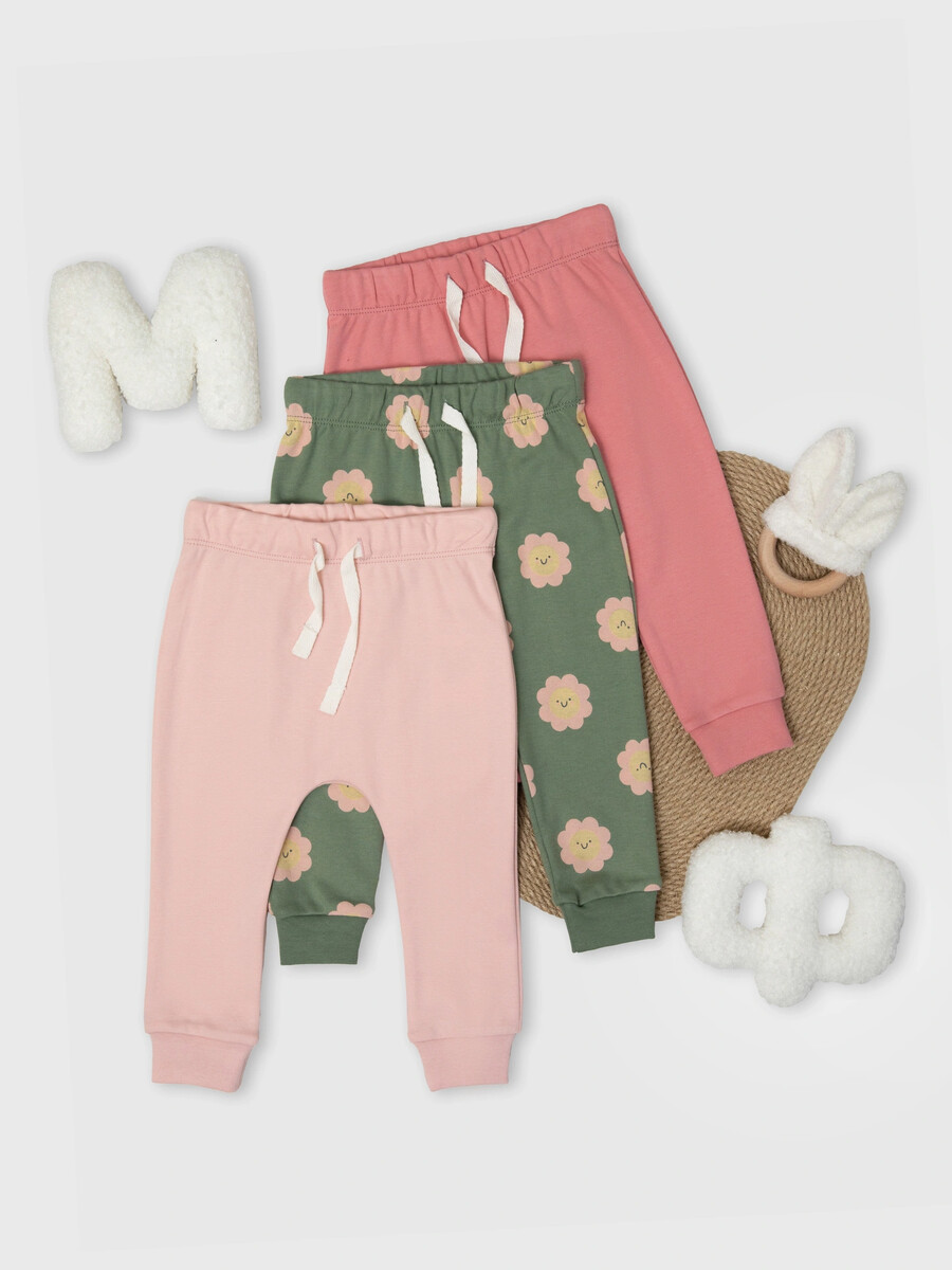 

Ползунки детские в наборе, 3 шт, Зеленый;розовый;св.розовый +розовый +цветы на зелени