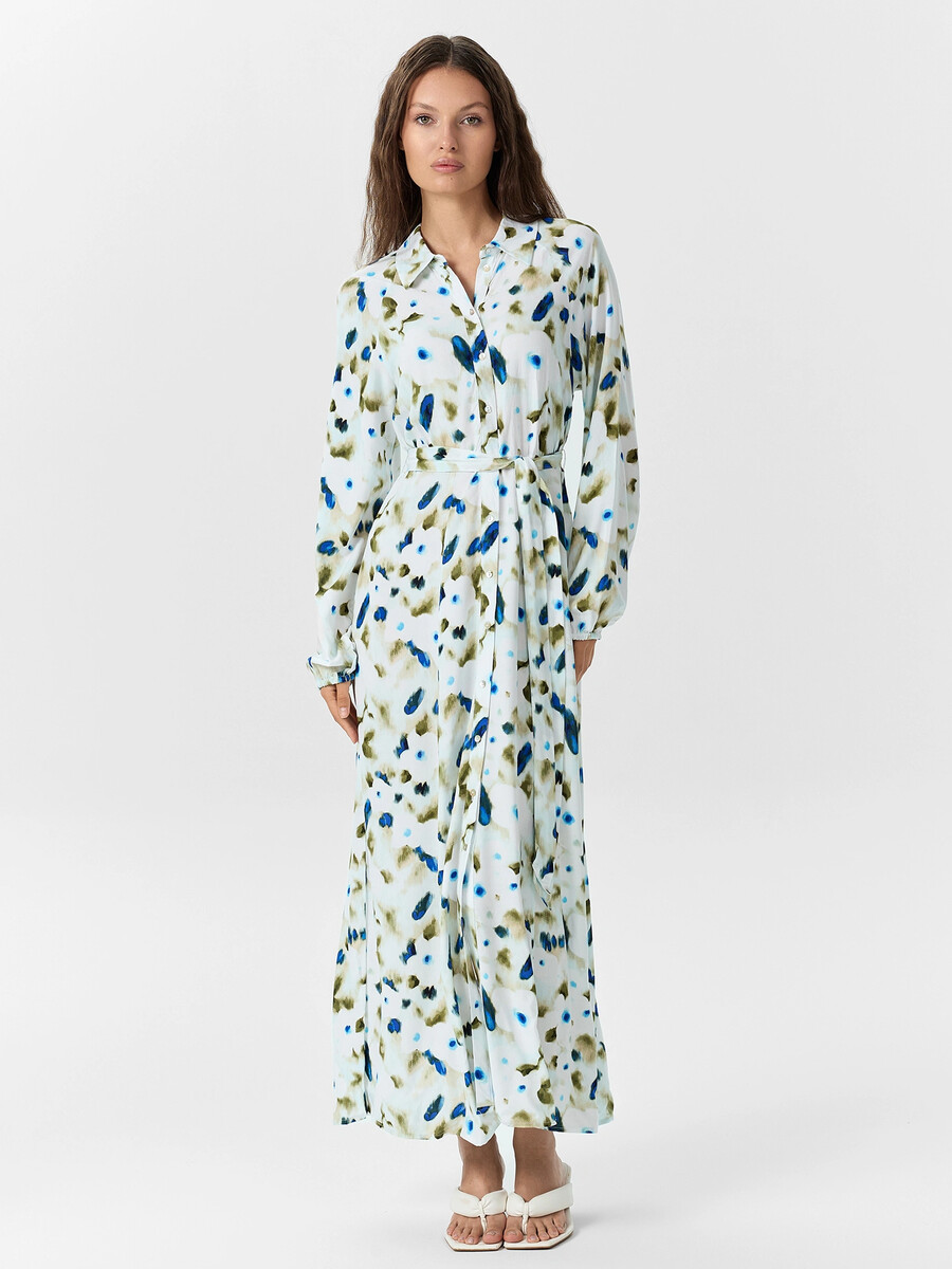 

Платье рубашка женское с акварельным принтом, Голубой;акварельные цветы