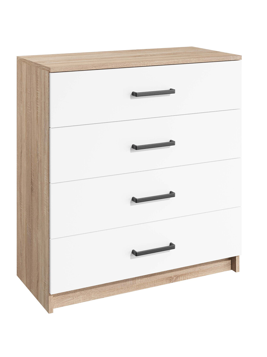 

Комод напольный, 4 ящика, 800×378×856 мм, цвет дуб сонома/белый, Белый;бежевый