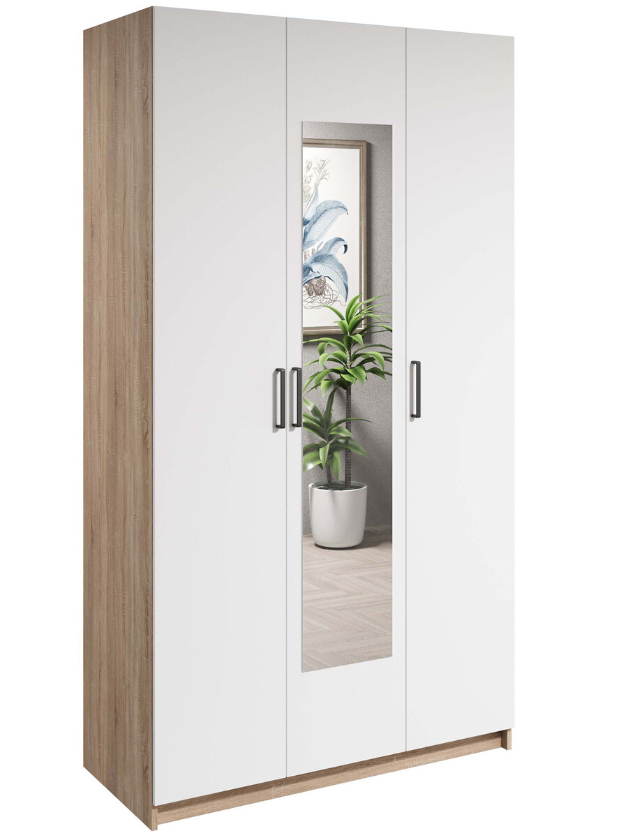 

Шкаф прямой трехстворчатый для одежды, с зеркалом, 1200×522×2200 мм, цвет дуб сонома/белый, Белый;бежевый