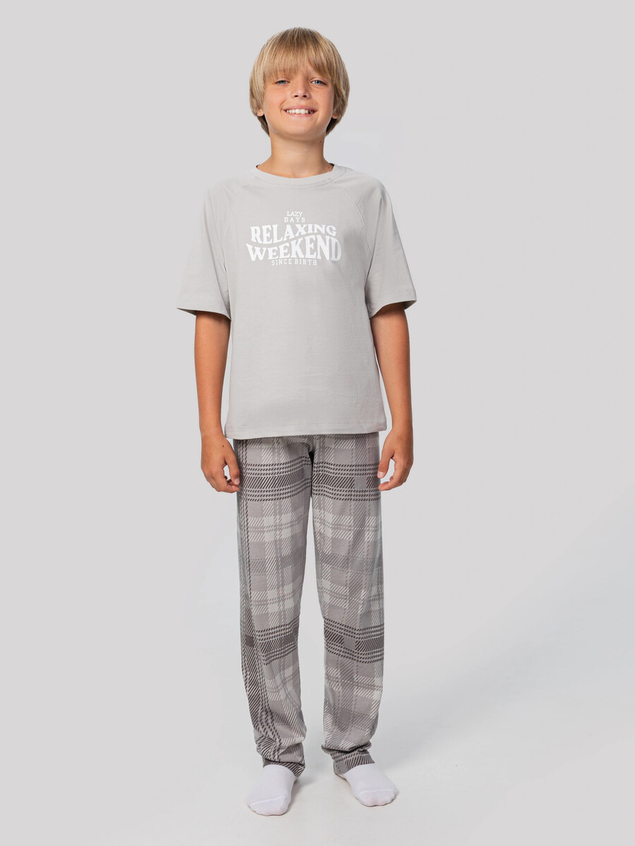 

Комплект домашний для мальчиков серый с надписью, Белый;серый;черный;мрамор +серая клетка