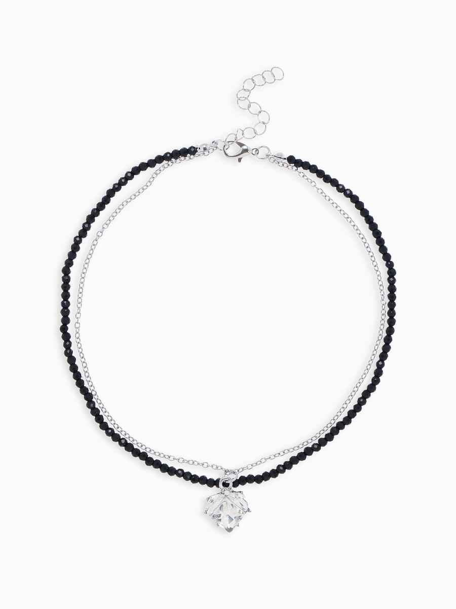 

Колье из бисера, Белый;серебристый;черный