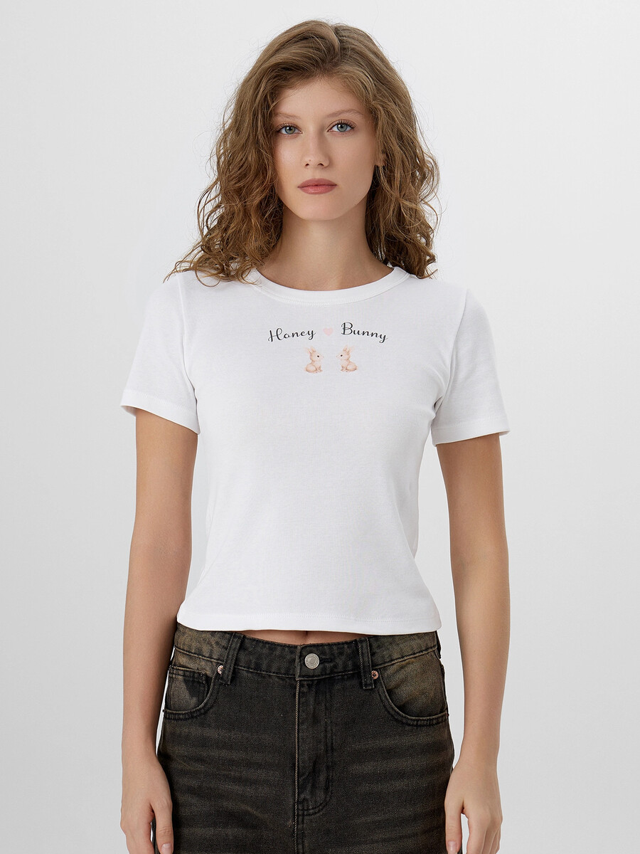 

Футболка женская белая с надписью, Белый;белый +печать