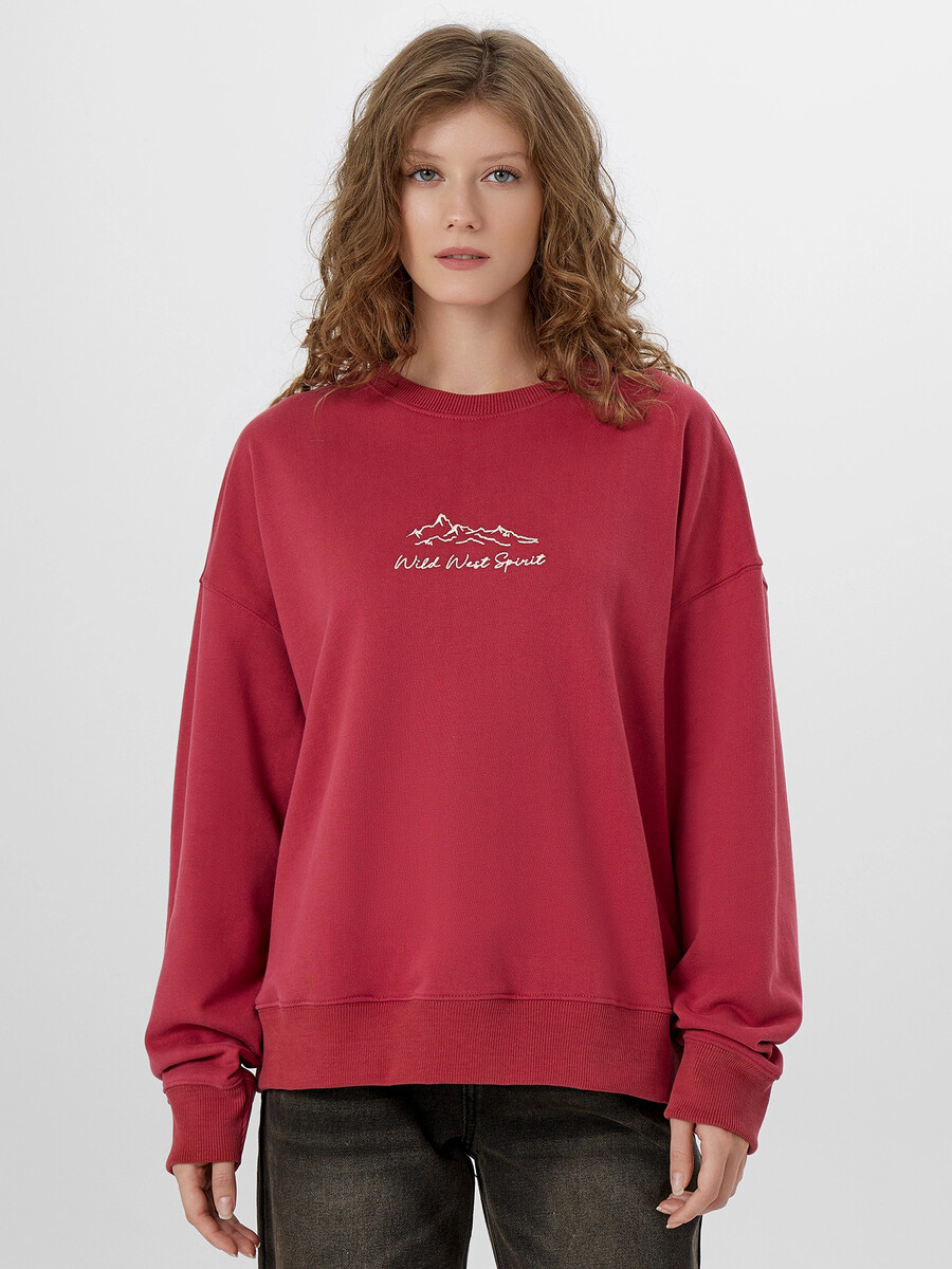 

Свитшот женский красный с надписью, Бордовый;терракот