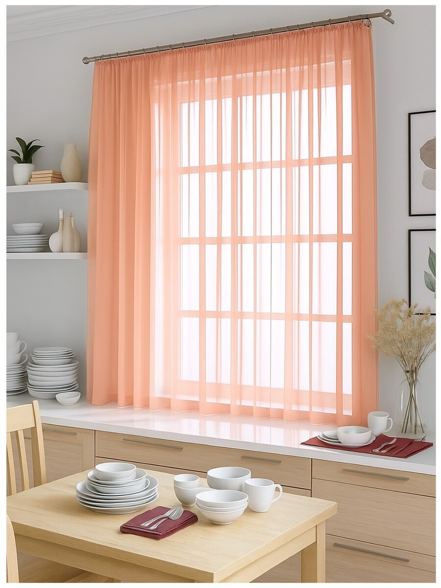 

Штора для кухни Лайма персик, Оранжевый;бежевый;персиковый