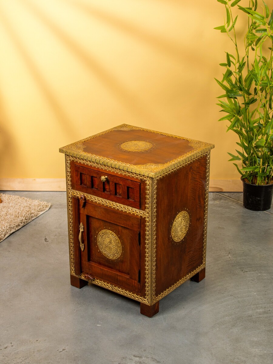 

Тумба прикроватная, 45×40×61 см, дерево, Коричневый;золотистый