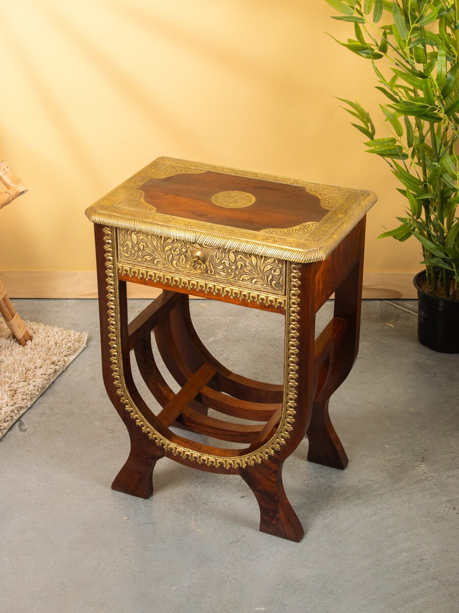 

Тумба прикроватная, 45×30×61 см, дерево, Коричневый;золотистый