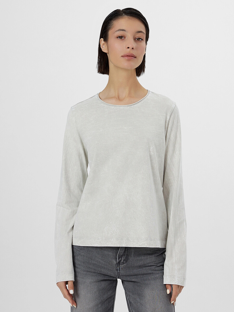 

Лонгслив женский серый с обработкой эйсид, Белый;acid wash светлый