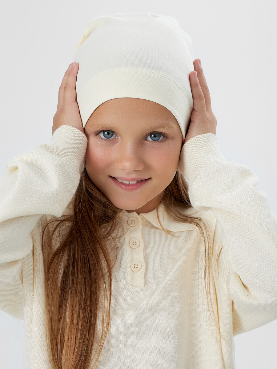 

Шапка детская белая, Бежевый;молочный