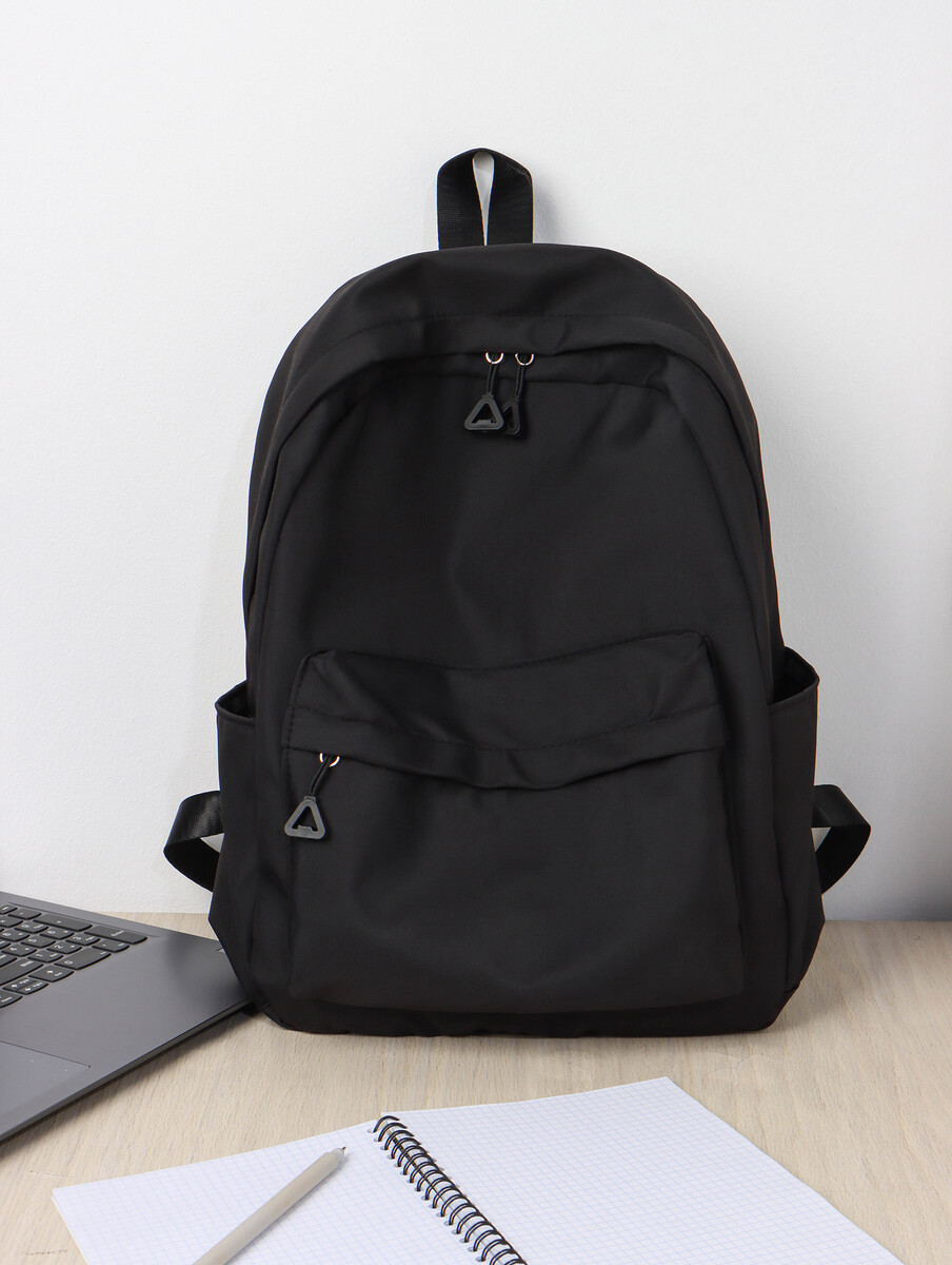 

Рюкзак школьный на молнии, с карманами, однотонный, размер 28×11×40 см, черный