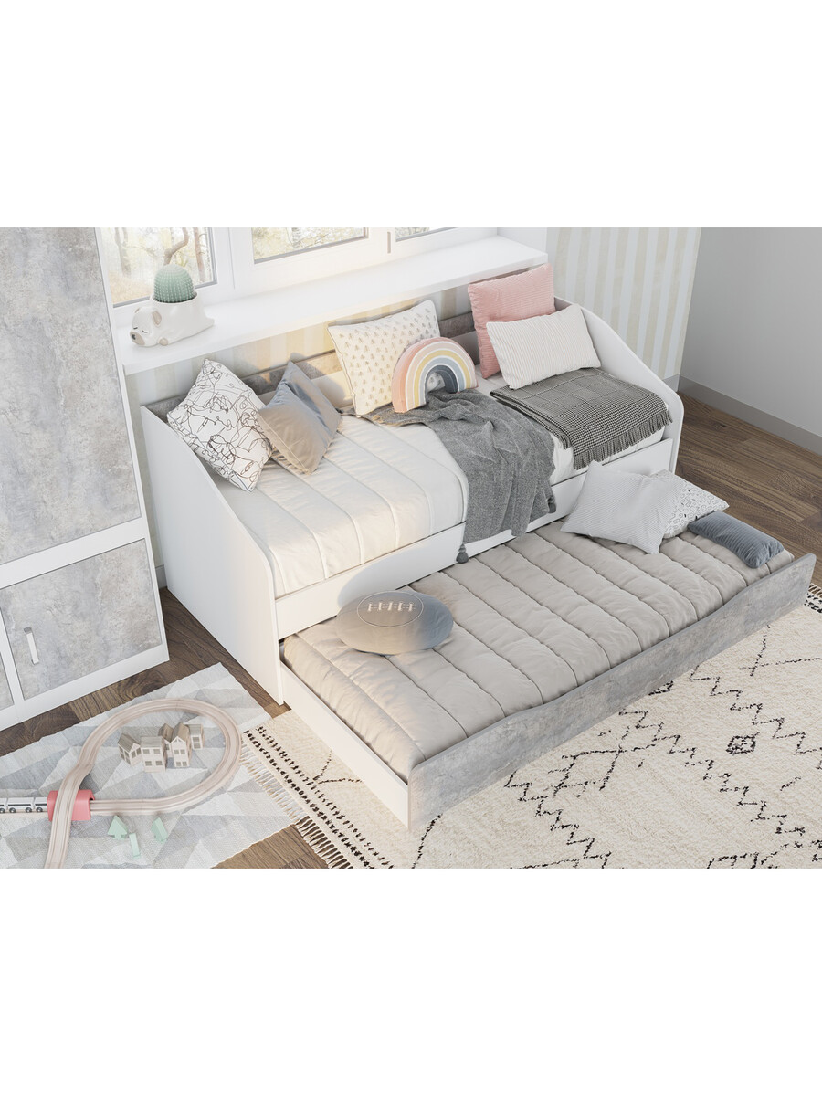 

Кровать односпальная, Белый;серый