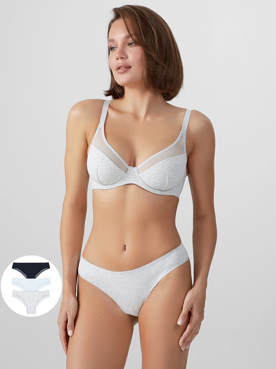 

Трусы бразилиана женские в наборе, 3 шт, Голубой;серый;голубая иллюзия