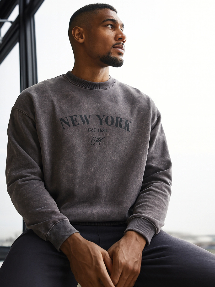 

Свитшот мужской серый с эффектом, Серый;серая варка +печать