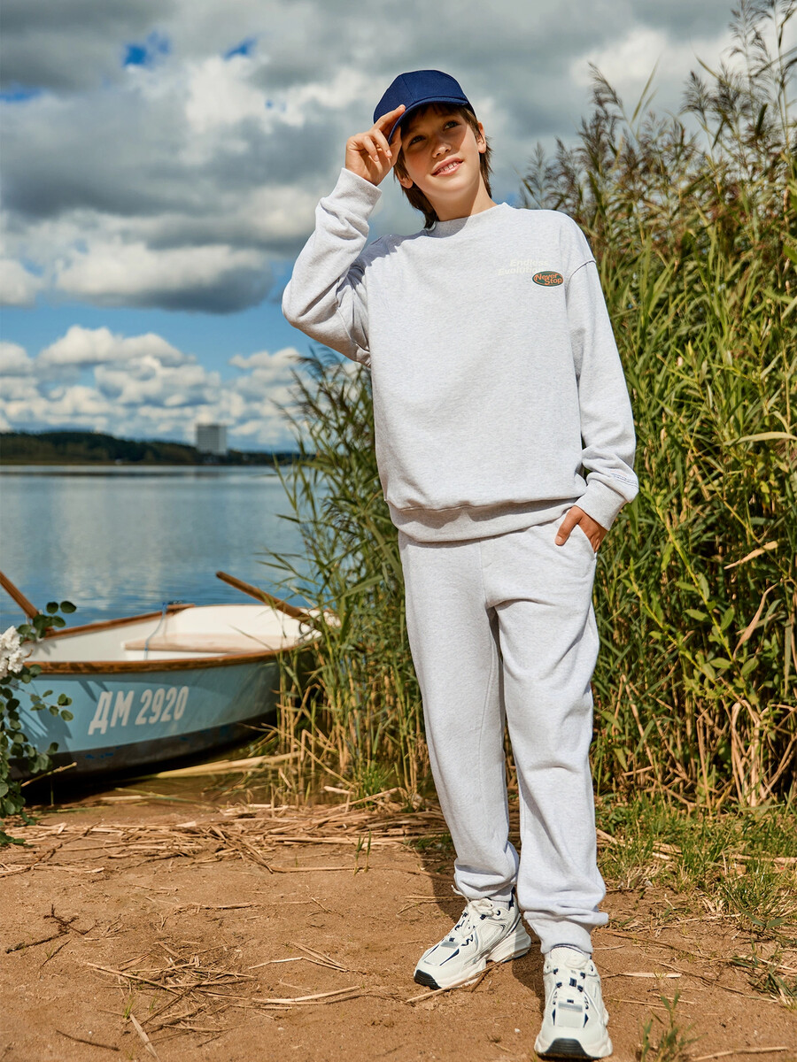 

Комплект для мальчиков (свитшот, брюки), Серый;серый меланж 4306-а +печать2