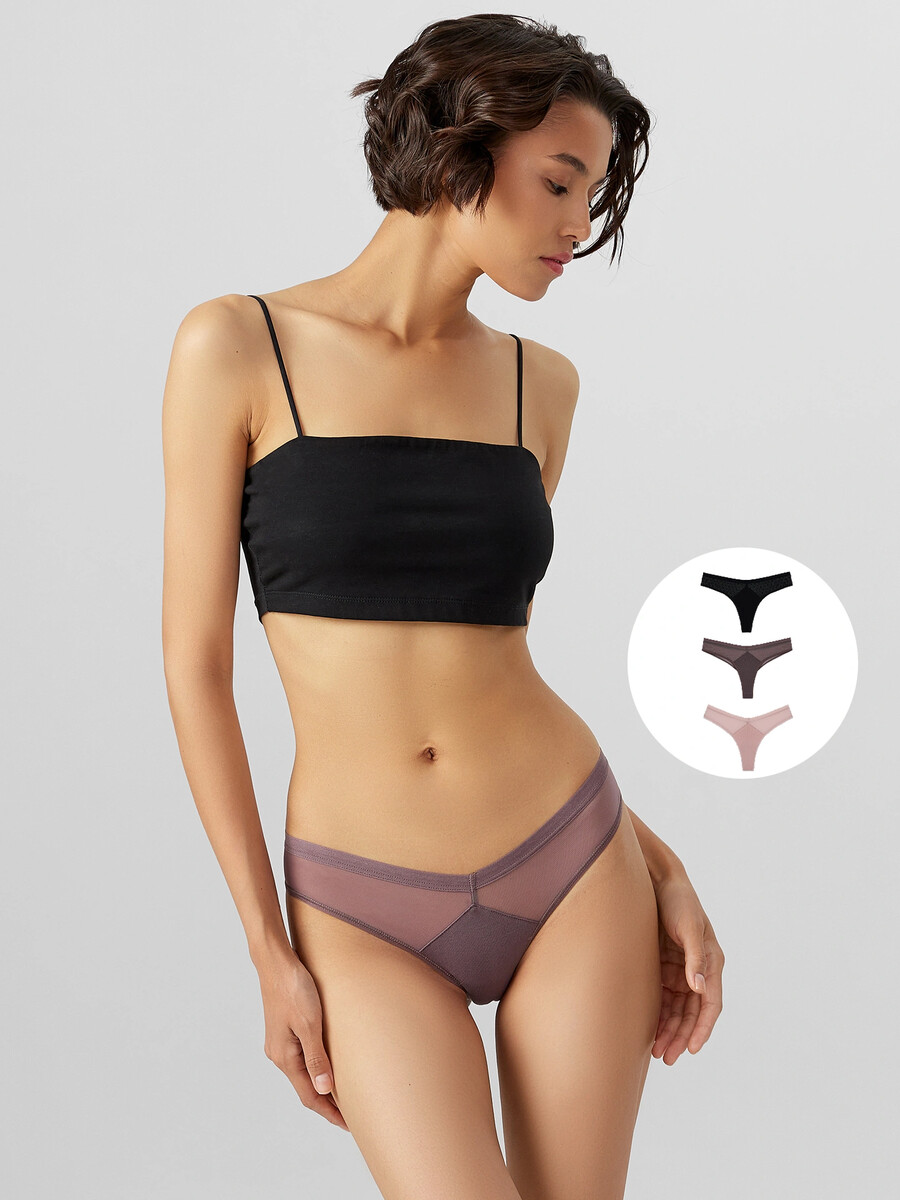 

Трусы бразилиана женские в наборе, 3 шт, Бежевый;тауп