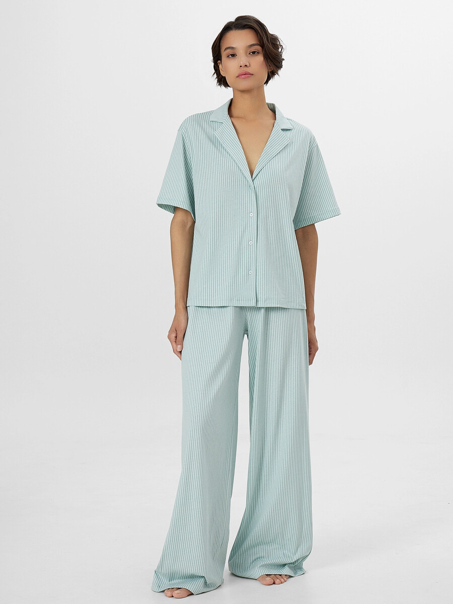 

Комплект женский домашний мятный в полоску, Голубой;полоска на мяте